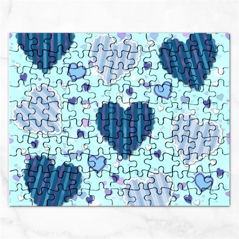 Light and Dark Blue Hearts Rectangular Jigsaw Puzzl from ArtsNow.com Front