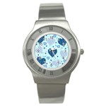 Light and Dark Blue Hearts Stainless Steel Watch