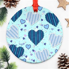 Light and Dark Blue Hearts Round Ornament (Two Sides)  from ArtsNow.com Front