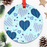 Light and Dark Blue Hearts Round Ornament (Two Sides) 