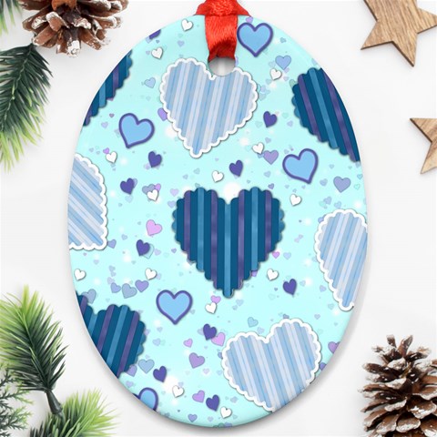 Light and Dark Blue Hearts Oval Ornament (Two Sides) from ArtsNow.com Front