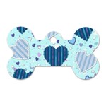 Light and Dark Blue Hearts Dog Tag Bone (One Side)