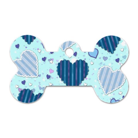 Light and Dark Blue Hearts Dog Tag Bone (Two Sides) from ArtsNow.com Front