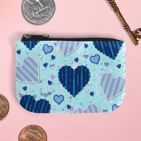 Light and Dark Blue Hearts Mini Coin Purses from ArtsNow.com Front
