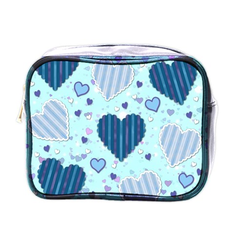 Light and Dark Blue Hearts Mini Toiletries Bags from ArtsNow.com Front