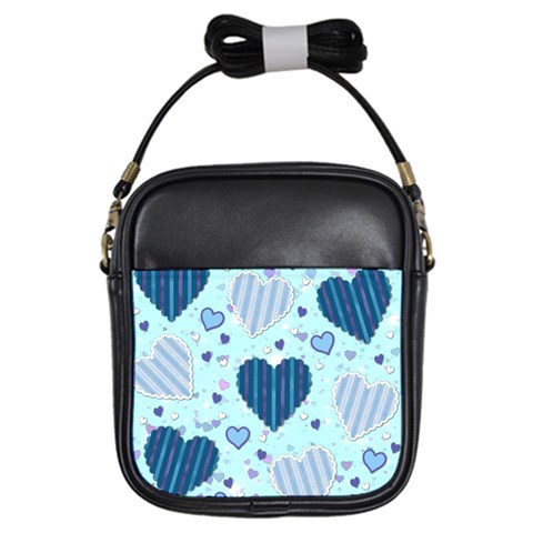 Light and Dark Blue Hearts Girls Sling Bags from ArtsNow.com Front