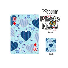 Light and Dark Blue Hearts Playing Cards 54 (Mini)  from ArtsNow.com Front - Diamond10