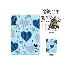 Light and Dark Blue Hearts Playing Cards 54 (Mini)  from ArtsNow.com Front - Club3