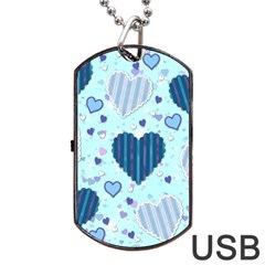 Light and Dark Blue Hearts Dog Tag USB Flash (Two Sides)  from ArtsNow.com Front