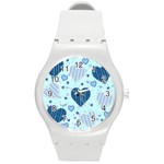 Light and Dark Blue Hearts Round Plastic Sport Watch (M)