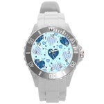 Light and Dark Blue Hearts Round Plastic Sport Watch (L)