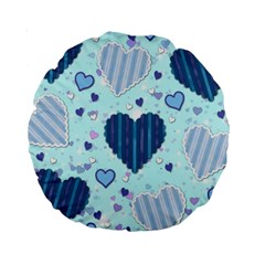 Light and Dark Blue Hearts Standard 15  Premium Round Cushions from ArtsNow.com Front