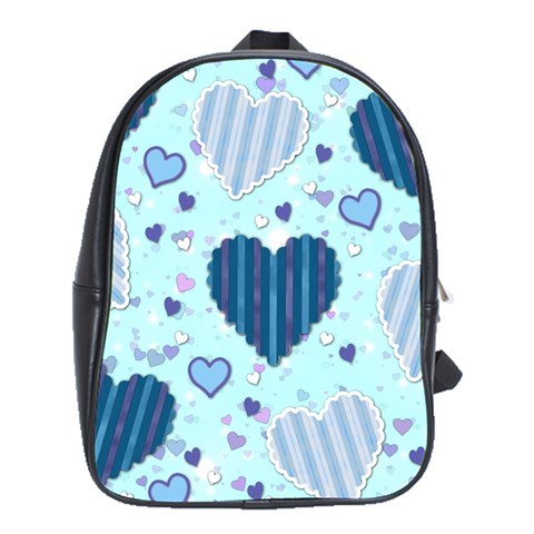 Light and Dark Blue Hearts School Bags (XL)  from ArtsNow.com Front