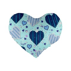 Light and Dark Blue Hearts Standard 16  Premium Heart Shape Cushions from ArtsNow.com Front