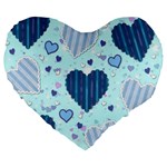 Light and Dark Blue Hearts Large 19  Premium Heart Shape Cushions