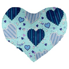 Light and Dark Blue Hearts Large 19  Premium Heart Shape Cushions from ArtsNow.com Back