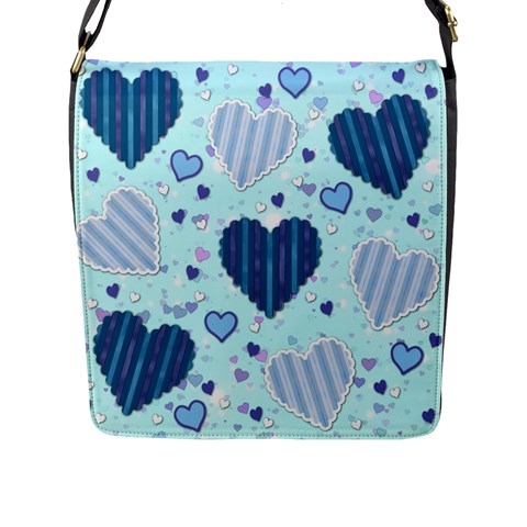 Light and Dark Blue Hearts Flap Messenger Bag (L)  from ArtsNow.com Front