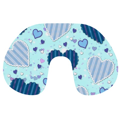 Light and Dark Blue Hearts Travel Neck Pillows from ArtsNow.com Front