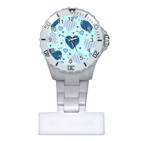 Light and Dark Blue Hearts Plastic Nurses Watch from ArtsNow.com Front