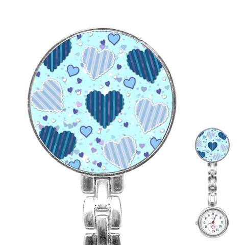 Light and Dark Blue Hearts Stainless Steel Nurses Watch from ArtsNow.com Front