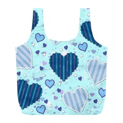 Light and Dark Blue Hearts Full Print Recycle Bags (L)  from ArtsNow.com Front