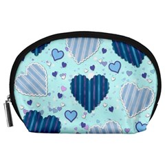 Light and Dark Blue Hearts Accessory Pouches (Large)  from ArtsNow.com Front