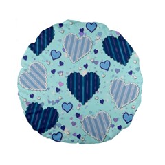 Light and Dark Blue Hearts Standard 15  Premium Flano Round Cushions from ArtsNow.com Front