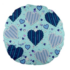 Light and Dark Blue Hearts Large 18  Premium Flano Round Cushions from ArtsNow.com Back