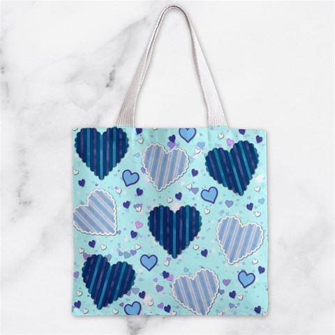 Light and Dark Blue Hearts Zipper Grocery Tote Bag from ArtsNow.com Front