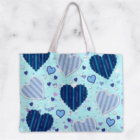 Light and Dark Blue Hearts Zipper Mini Tote Bag from ArtsNow.com Front