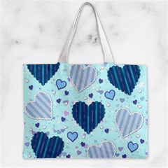 Light and Dark Blue Hearts Zipper Mini Tote Bag from ArtsNow.com Front