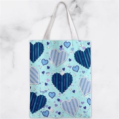 Light and Dark Blue Hearts Zipper Classic Tote Bag from ArtsNow.com Front