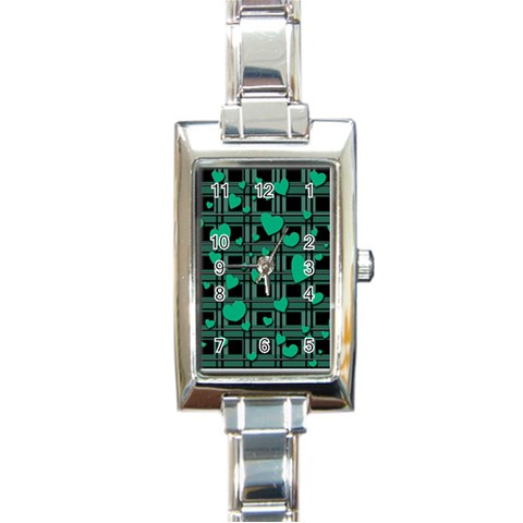 Green love Rectangle Italian Charm Watch from ArtsNow.com Front