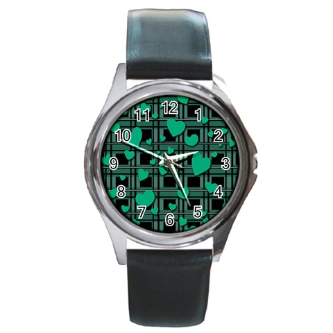 Green love Round Metal Watch from ArtsNow.com Front