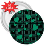 Green love 3  Buttons (10 pack) 