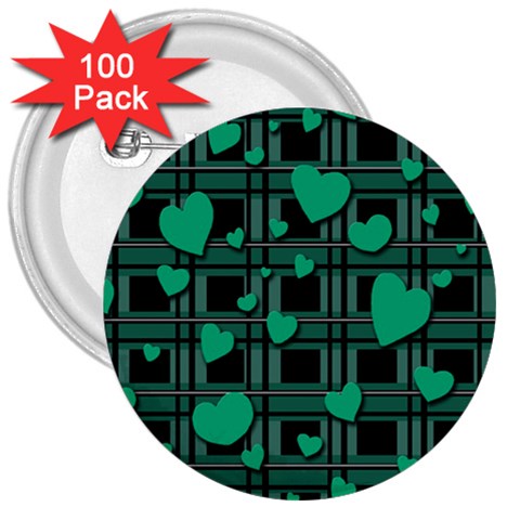 Green love 3  Buttons (100 pack)  from ArtsNow.com Front