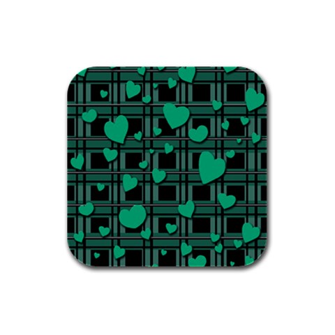 Green love Rubber Square Coaster (4 pack)  from ArtsNow.com Front