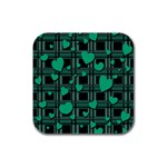 Green love Rubber Square Coaster (4 pack) 