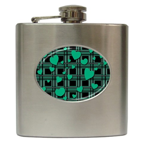 Green love Hip Flask (6 oz) from ArtsNow.com Front