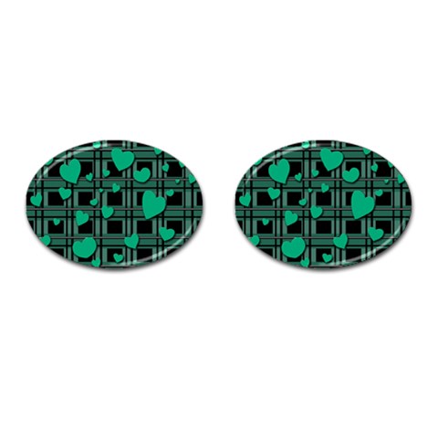 Green love Cufflinks (Oval) from ArtsNow.com Front(Pair)