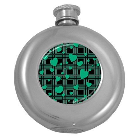 Green love Round Hip Flask (5 oz) from ArtsNow.com Front