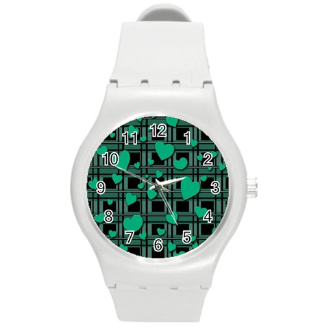 Green love Round Plastic Sport Watch (M) from ArtsNow.com Front