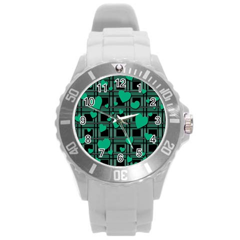 Green love Round Plastic Sport Watch (L) from ArtsNow.com Front