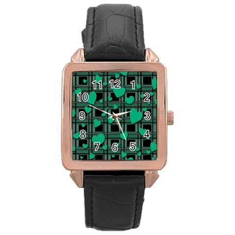 Green love Rose Gold Leather Watch  from ArtsNow.com Front
