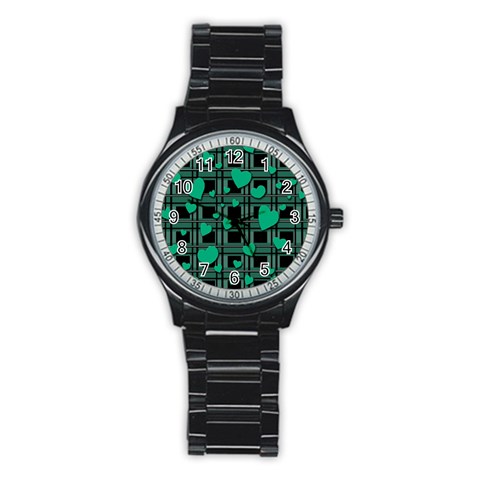 Green love Stainless Steel Round Watch from ArtsNow.com Front