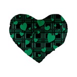 Green love Standard 16  Premium Flano Heart Shape Cushions