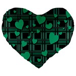 Green love Large 19  Premium Flano Heart Shape Cushions