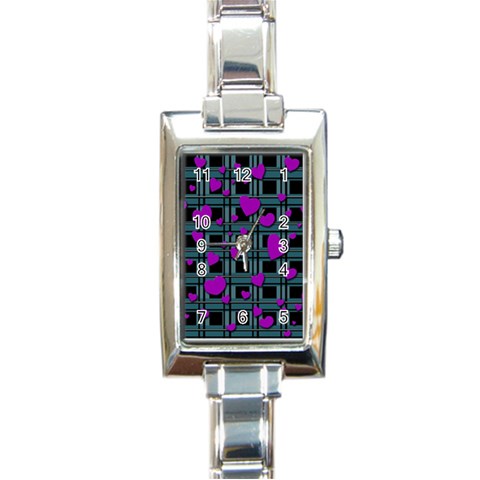 Purple love Rectangle Italian Charm Watch from ArtsNow.com Front