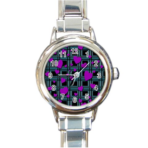 Purple love Round Italian Charm Watch from ArtsNow.com Front