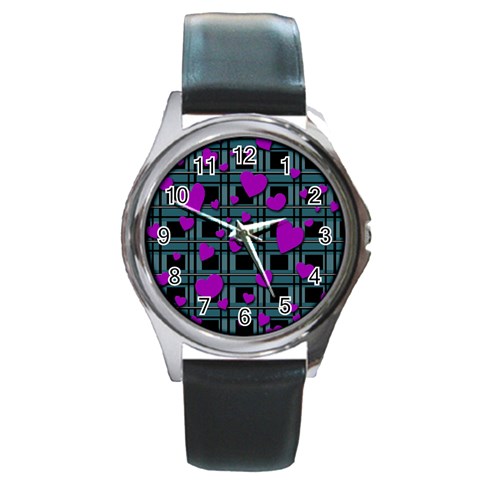 Purple love Round Metal Watch from ArtsNow.com Front